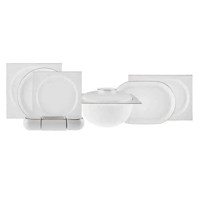 Karaca Red Carpet Collection Fine Pearl Extra Nish 62-Piece Dinner Set for 12 People, Platinum White, 153.03.08.4326