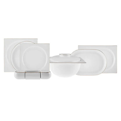 Karaca Red Carpet Collection Fine Pearl Extra Nish 62-Piece Dinner Set for 12 People, Platinum White, 153.03.08.4326