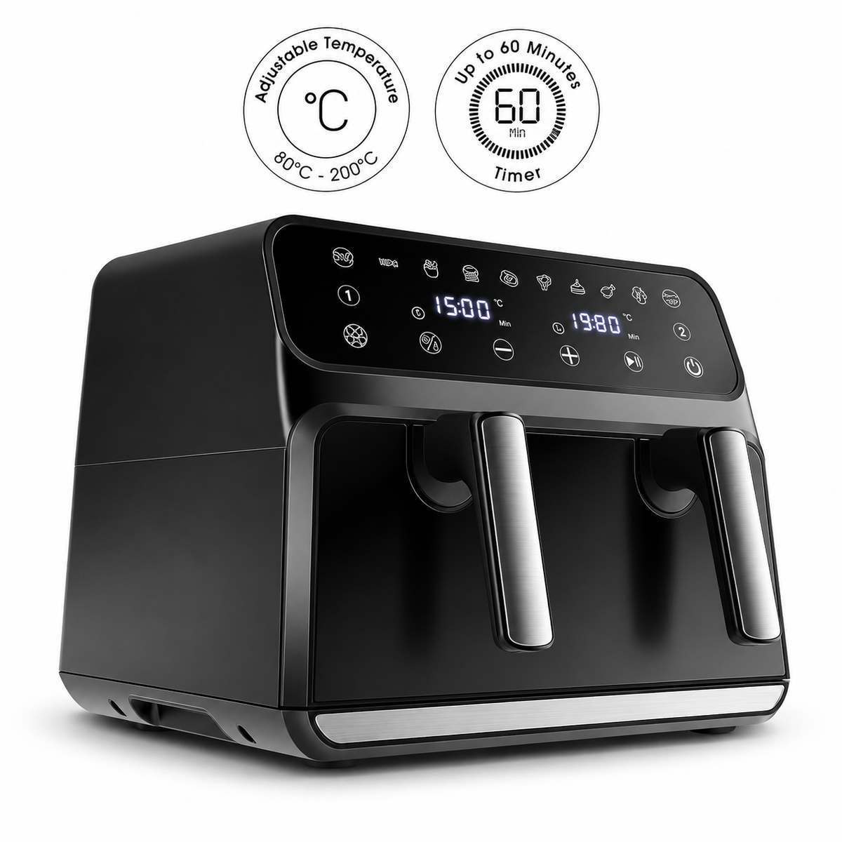 Karaca Multifry XXXL 9L Air Fryer with Divider & Viewing Window, 8683650121732