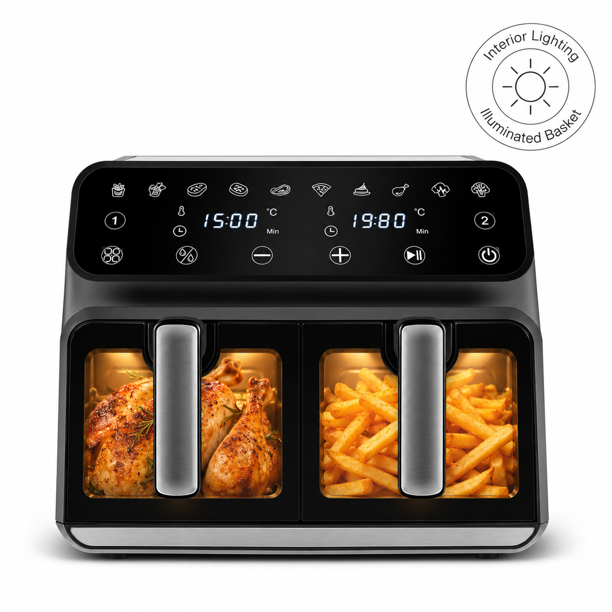 Karaca Multifry XXXL 9L Air Fryer with Divider & Viewing Window, 8683650121732