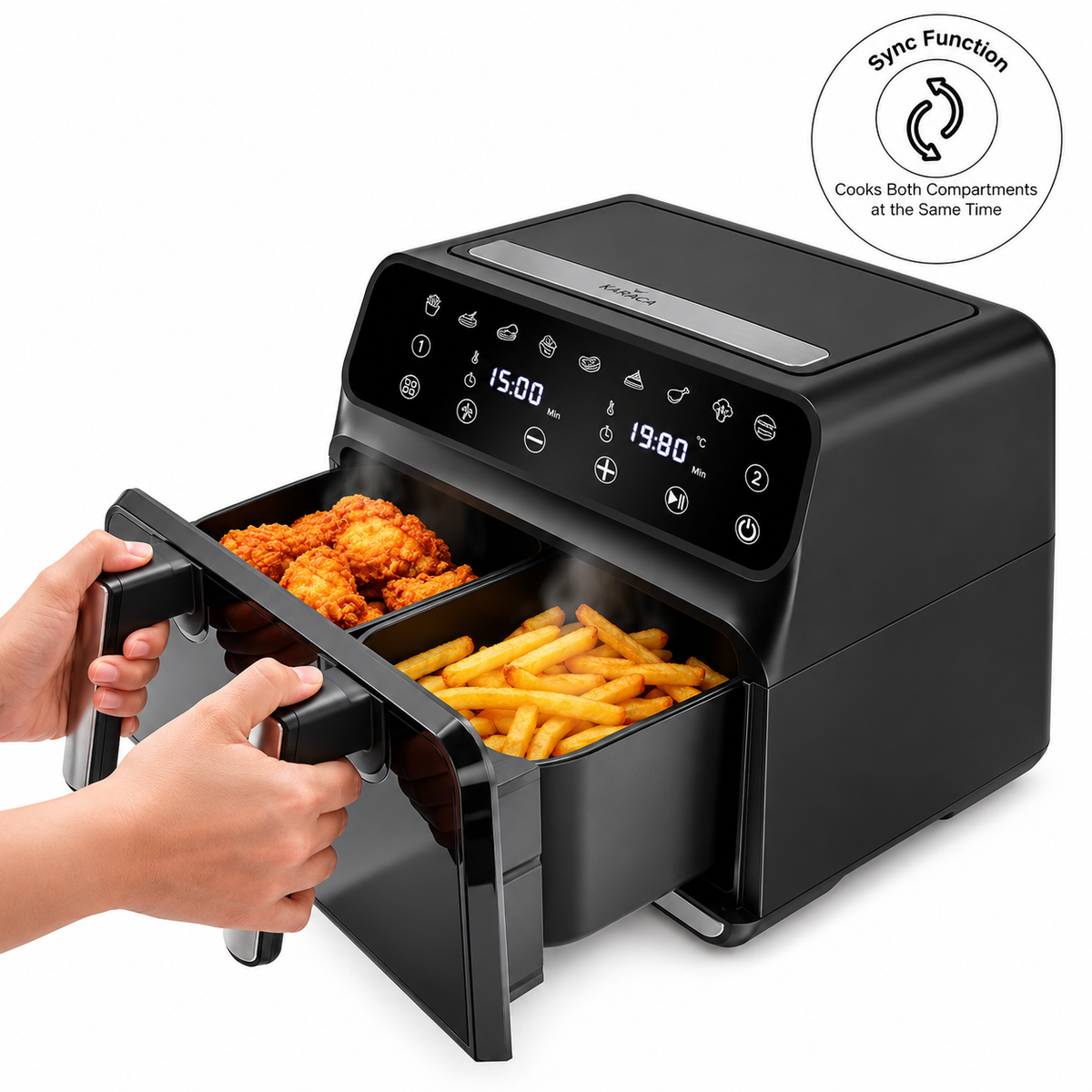 Karaca Multifry XXXL 9L Air Fryer with Divider & Viewing Window, 8683650121732