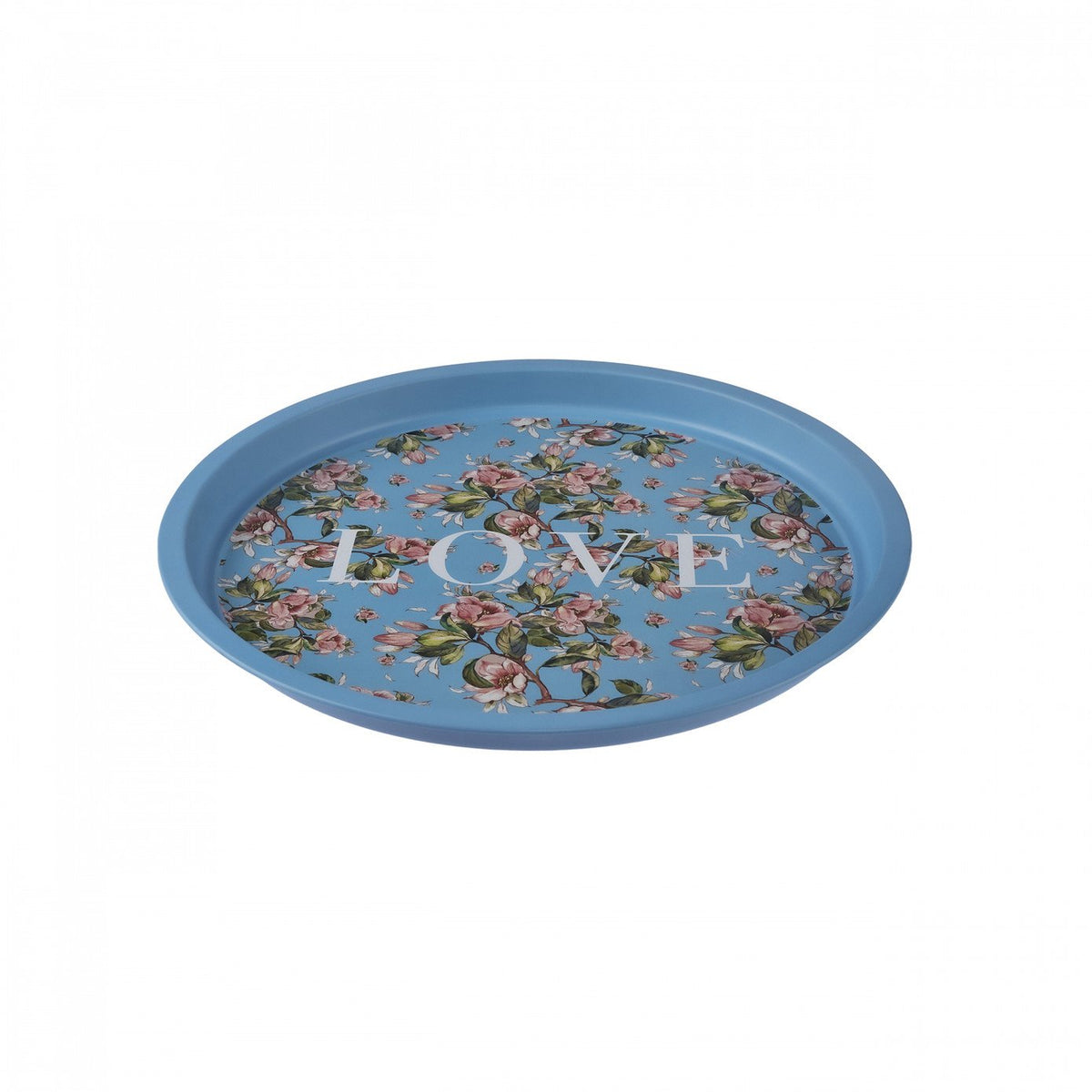 Karaca Love Metal Round Tray 35 cm - Blue Floral Decorative Serving Tray, 153.09.01.3986