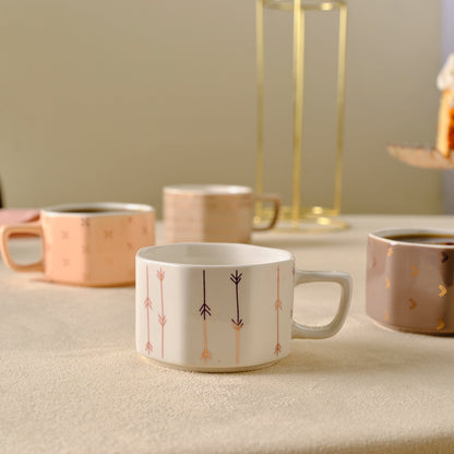 Karaca Versailles 4-Piece Mug Set with Gold Stand 180 ml, 153.09.01.5398