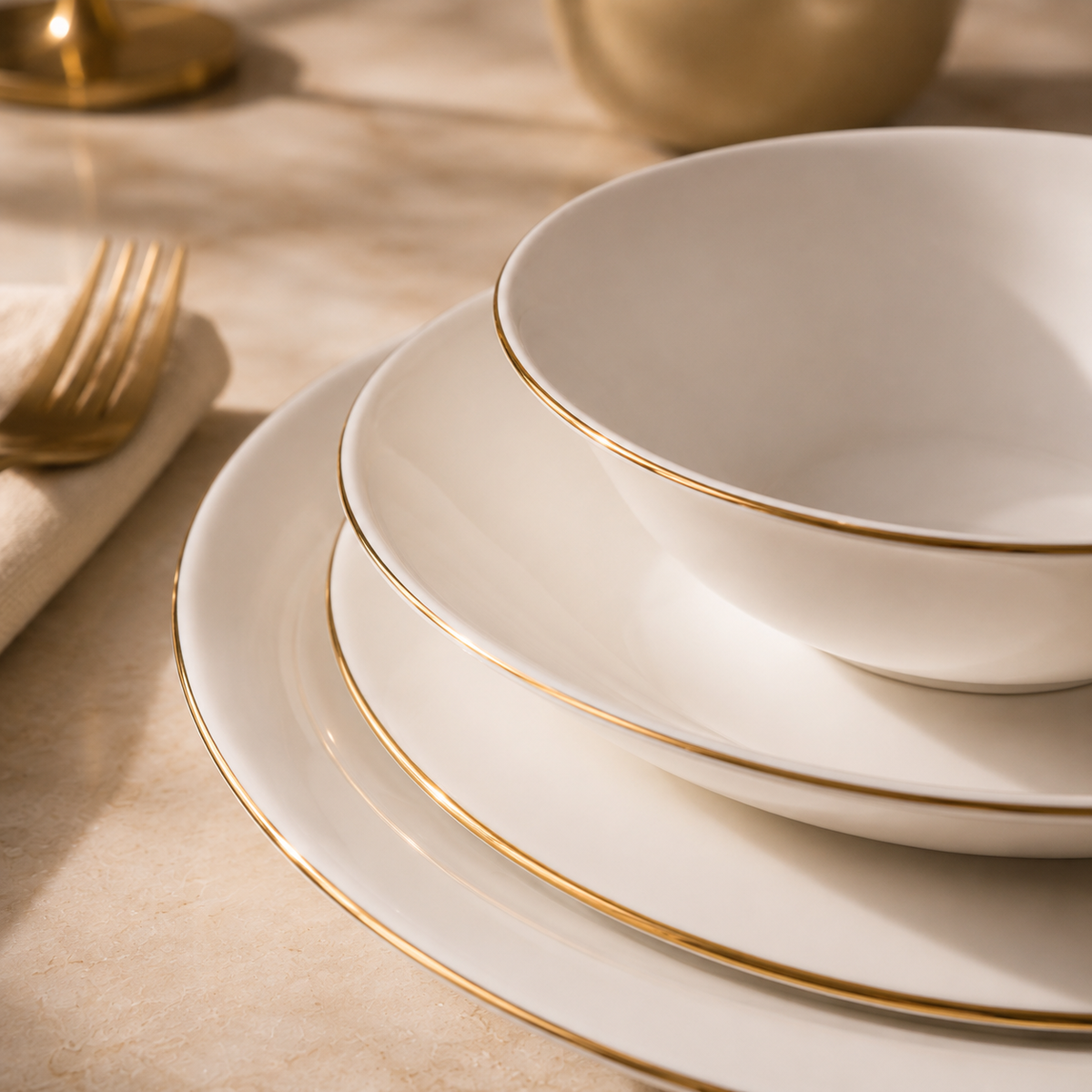 Karaca Elegance Bone Mari 24-Piece Fine Bone Porcelain Dining Set, 8683650406761
