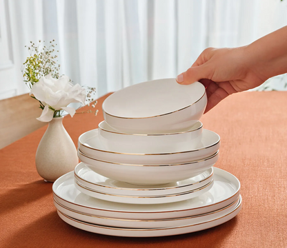 Karaca Red Carpet Collection Stream Bone Merope 53-Piece 12-Person Dinner Set Gold, 153.09.01.6831