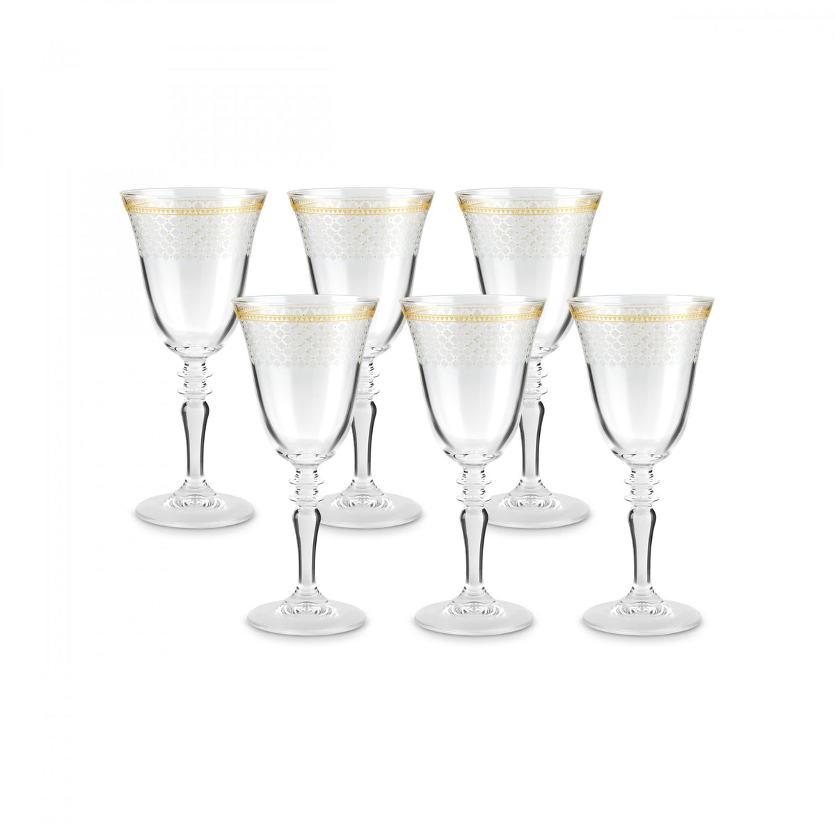 Karaca Block 6-Piece Wine Glass Set | White and Gold Luxury Edition, 153.09.01.8425