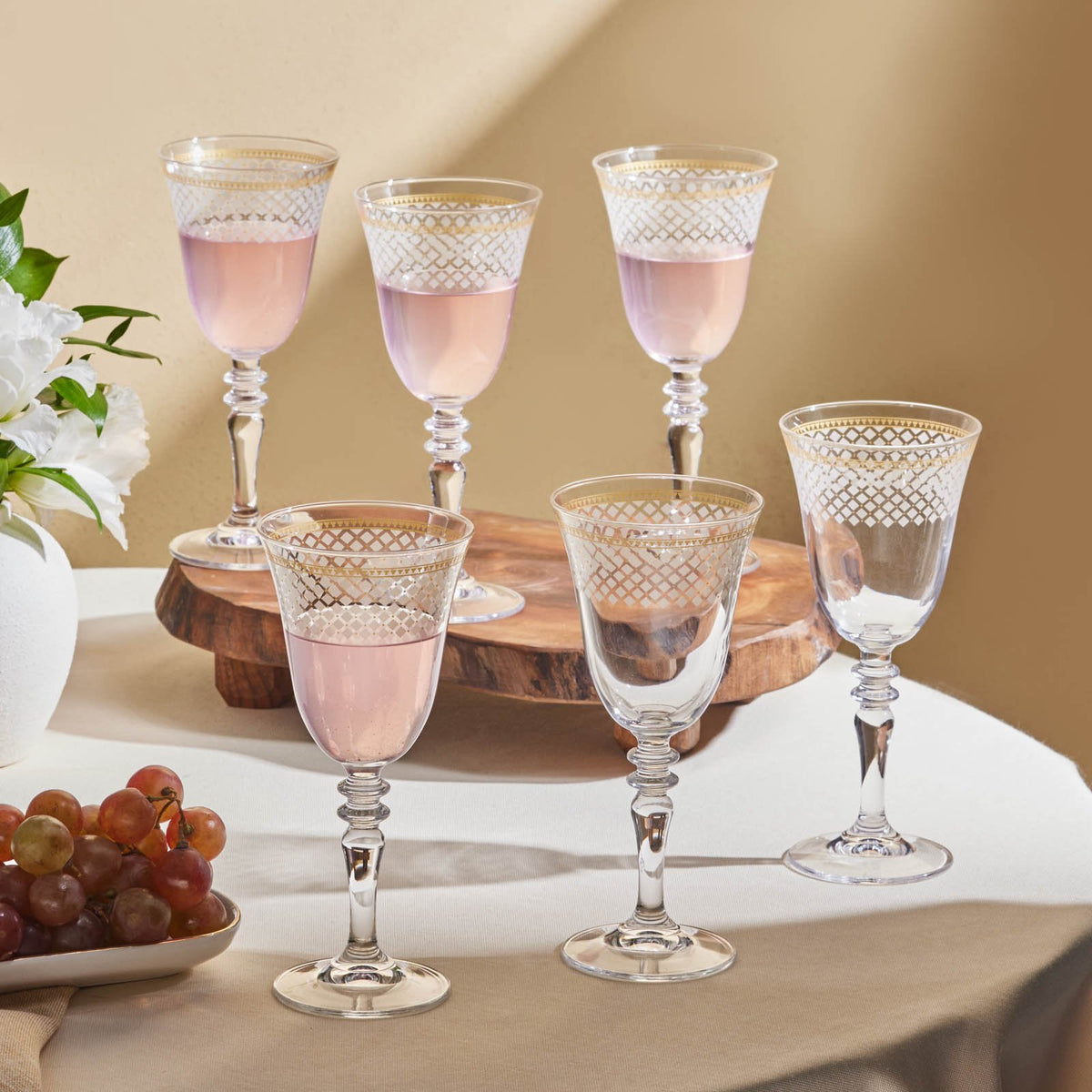 Karaca Block 6-Piece Wine Glass Set | White and Gold Luxury Edition, 153.09.01.8425