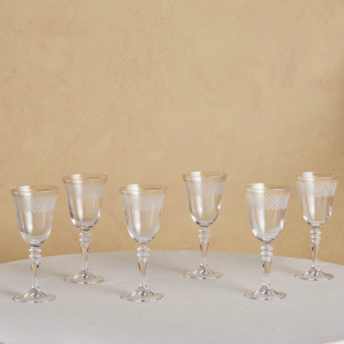 Karaca Block 6-Piece Wine Glass Set | White and Gold Luxury Edition, 153.09.01.8425