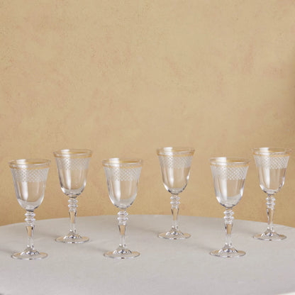 Karaca Block 6-Piece Wine Glass Set | White and Gold Luxury Edition, 153.09.01.8425