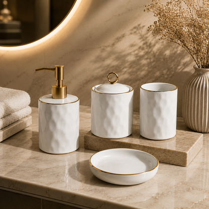 Karaca Lina 4-Piece Ceramic Bathroom Accessory Set, 8683650324454