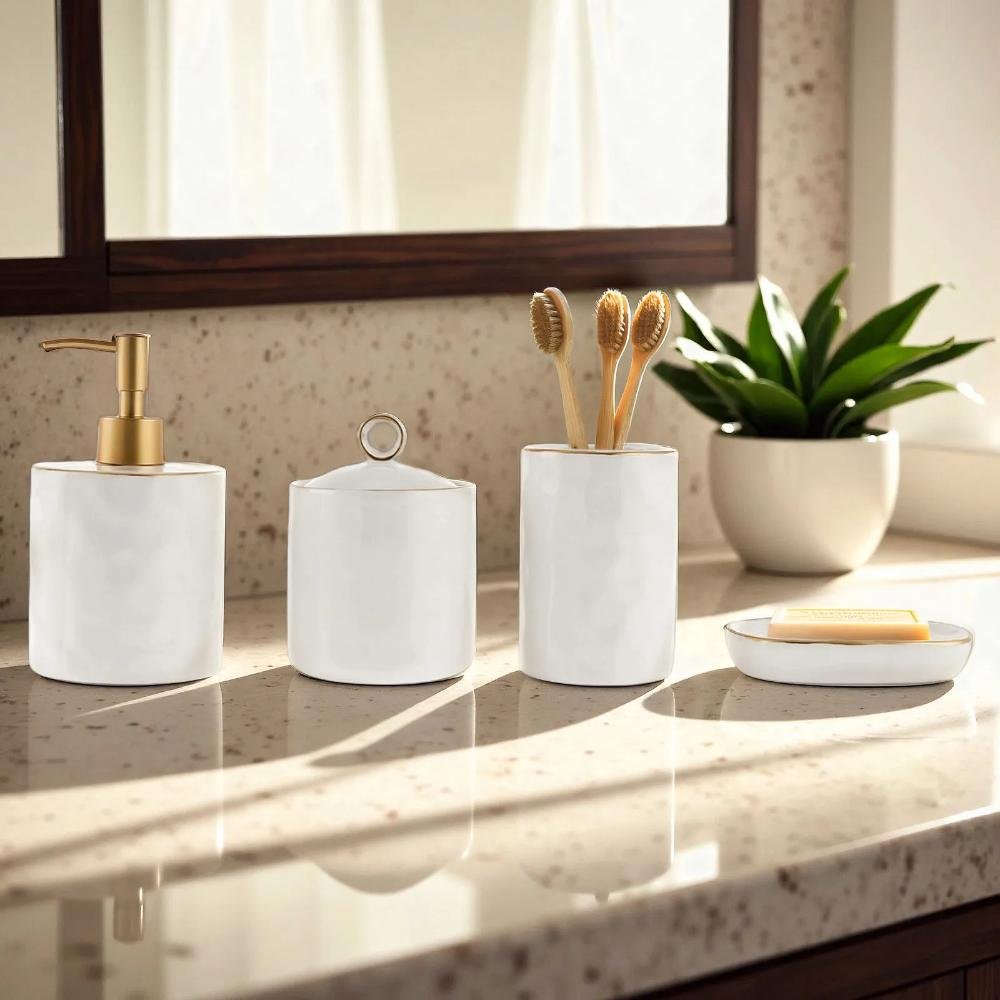 Karaca Lina 4-Piece Ceramic Bathroom Accessory Set, 8683650324454