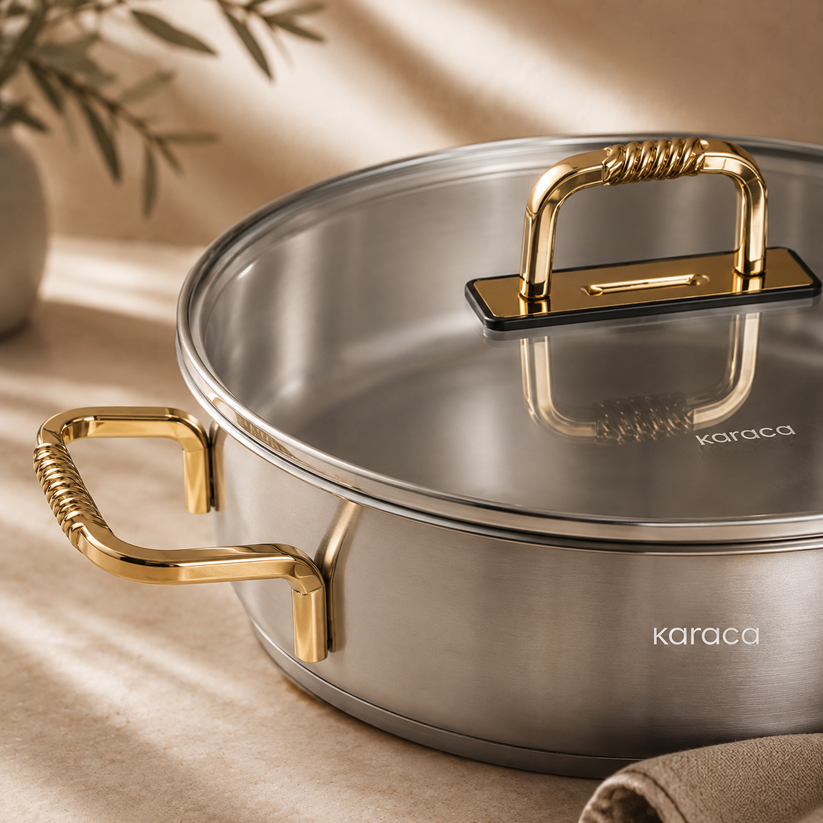 Karaca Gold Elegance 26 cm Stainless Steel Casserole Pot, 8683650325963