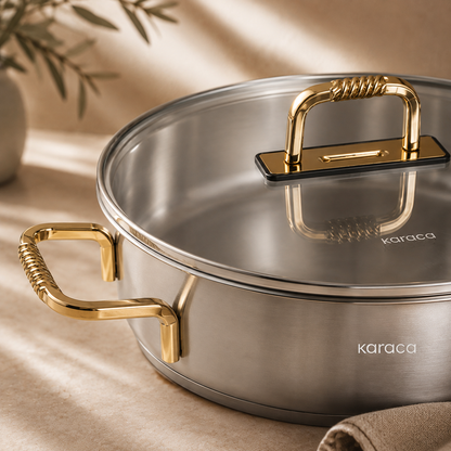 Karaca Gold Elegance 26 cm Stainless Steel Casserole Pot, 8683650325963