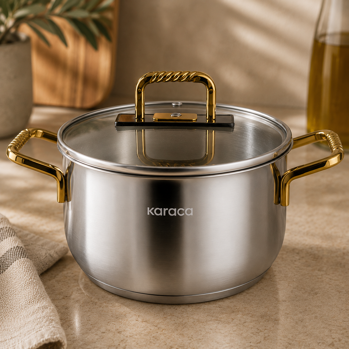 Karaca Gold Elegance 22 cm Stainless Steel Pot, 8683650326007