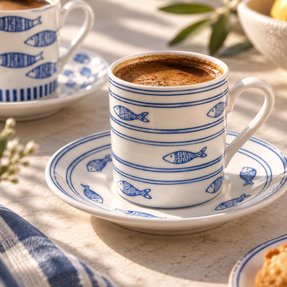 Karaca Akya 6-Piece Coffee Cup Set with 6 Saucers, 80 ml, 8683650333173