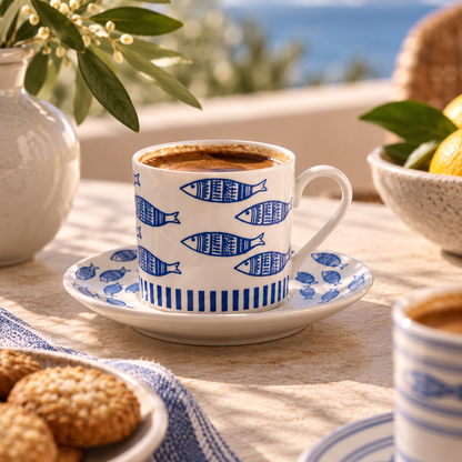 Karaca Akya 6-Piece Coffee Cup Set with 6 Saucers, 80 ml, 8683650333173