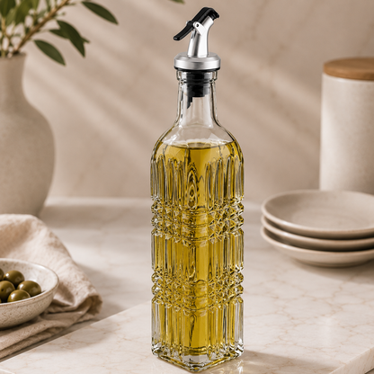 Karaca Daisy Rectangular Oil Bottle 500 ml – Petrol Blue Glass Dispenser, 8683650335122