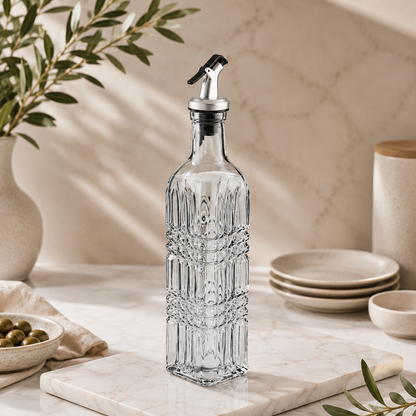 Karaca Daisy Rectangular Oil Bottle 500 ml – Petrol Blue Glass Dispenser, 8683650335122