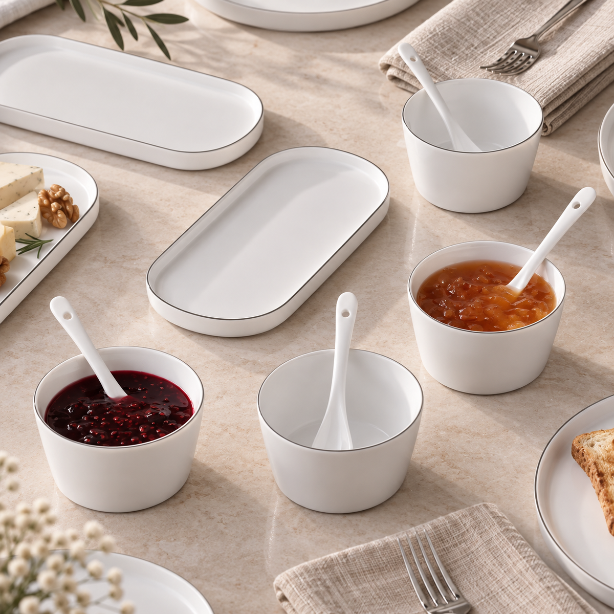 Karaca Forever Bone Bomo 22-Piece Breakfast Set for 6 People, 8683650336570