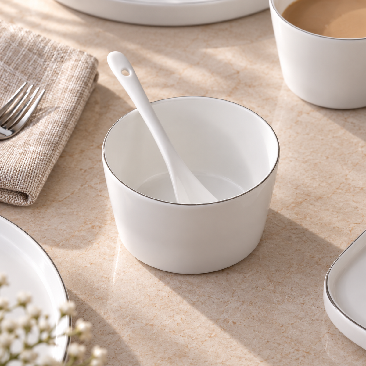Karaca Forever Bone Bomo 22-Piece Breakfast Set for 6 People, 8683650336570