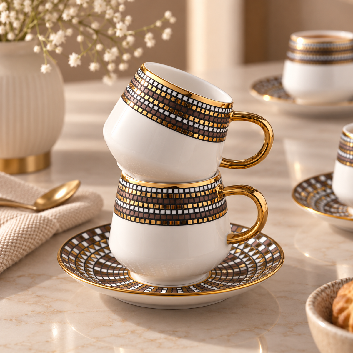 Karaca Belgin 6-Piece Coffee Cup Set 90 ml – Service for 6 People, 8683650338727