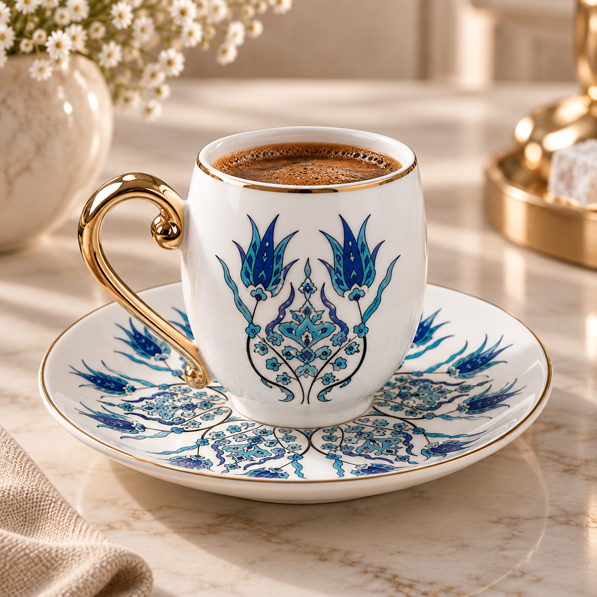 Karaca İznik 12-Piece Porcelain Coffee Cup Set for 6, 90 ml, 153.01.05.4275