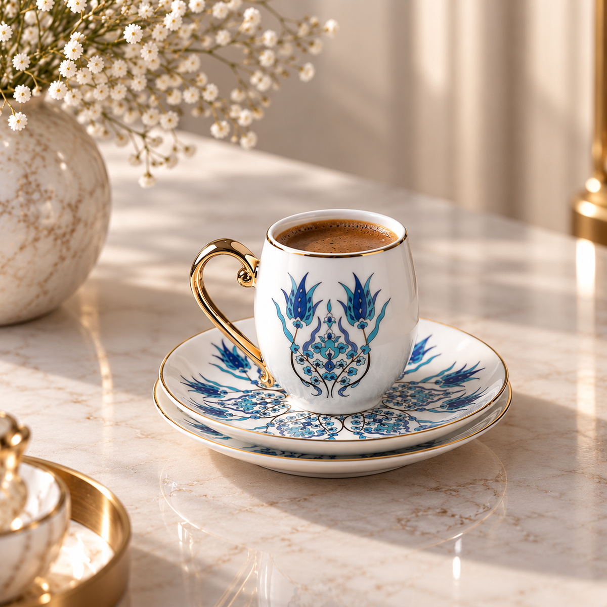 Karaca İznik 12-Piece Porcelain Coffee Cup Set for 6, 90 ml, 153.01.05.4275