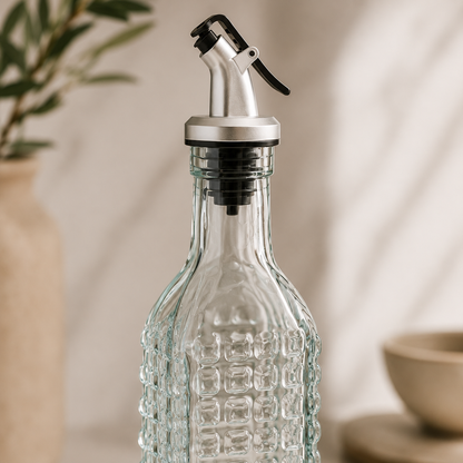 Karaca Daisy Rectangular Oil Bottle 500 ml – Transparent Glass Dispenser, 8683650340638
