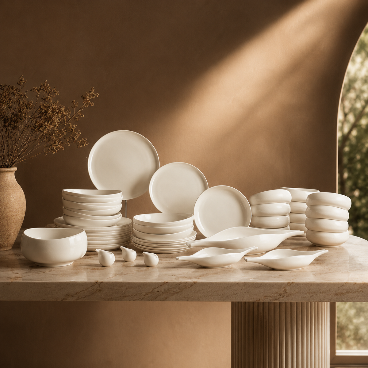 Karaca Earth Collection Clay 55-Piece Dinner Set for 12 People Red Dot Design Award-Winning Dinner Set, 8683650346579