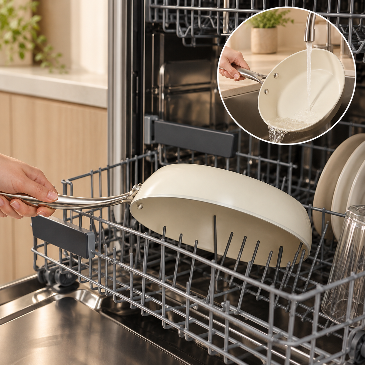 Karaca Swiss Crystal Almond Cream Non-Stick Induction Pan with Stainless Steel Handle 26 cm, 8683650355526