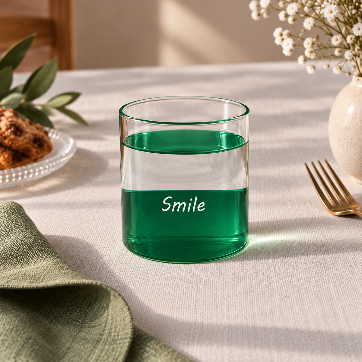 Karaca Mito “Smile” Water Glass 330 ml – Green, 8683650361084