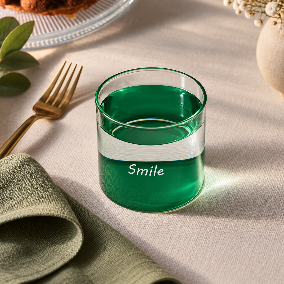 Karaca Mito “Smile” Water Glass 330 ml – Green, 8683650361084