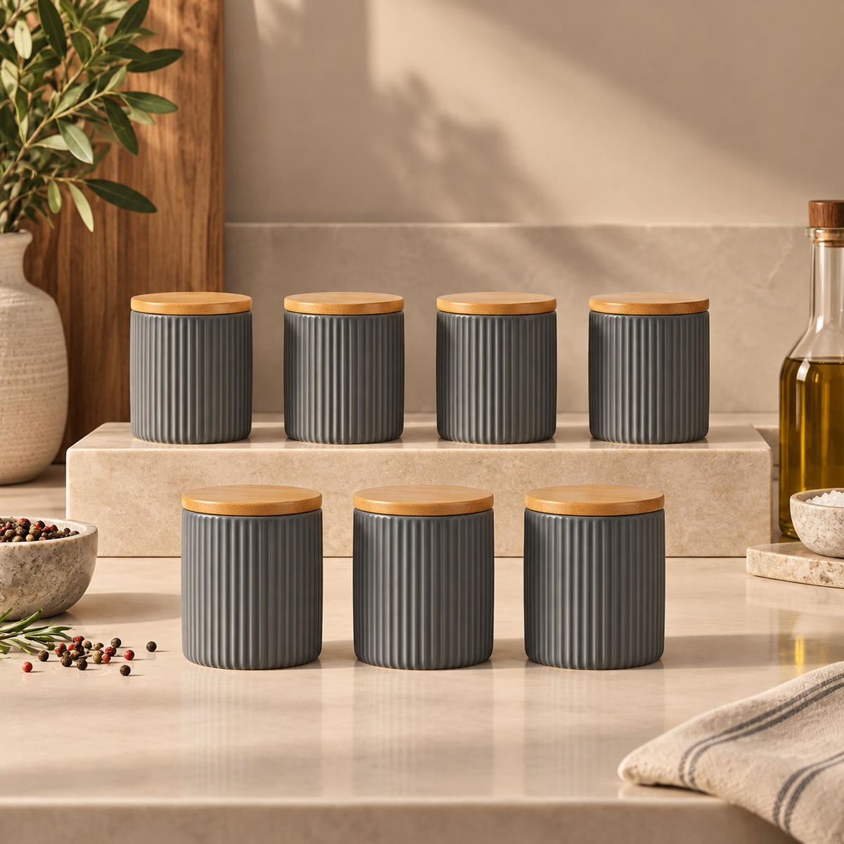Karaca Massimo 7-Piece Ceramic Spice Set – Anthracite, 8683650362920
