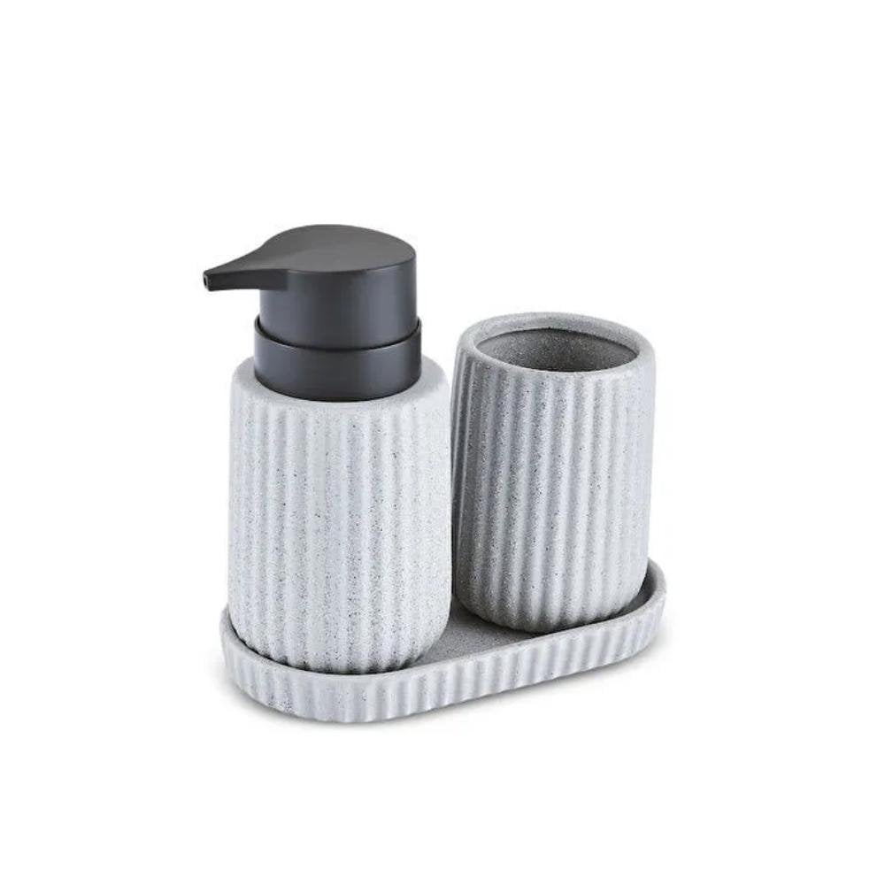 Karaca Trina 3-Piece Grey Bathroom Accessory Set – Dolomite Stone Finish, 8683650363897