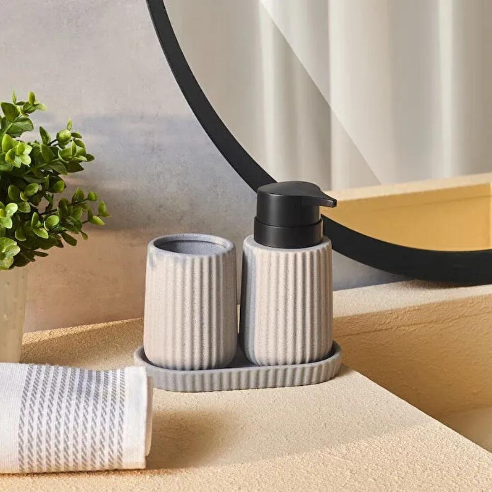 Karaca Trina 3-Piece Grey Bathroom Accessory Set – Dolomite Stone Finish, 8683650363897