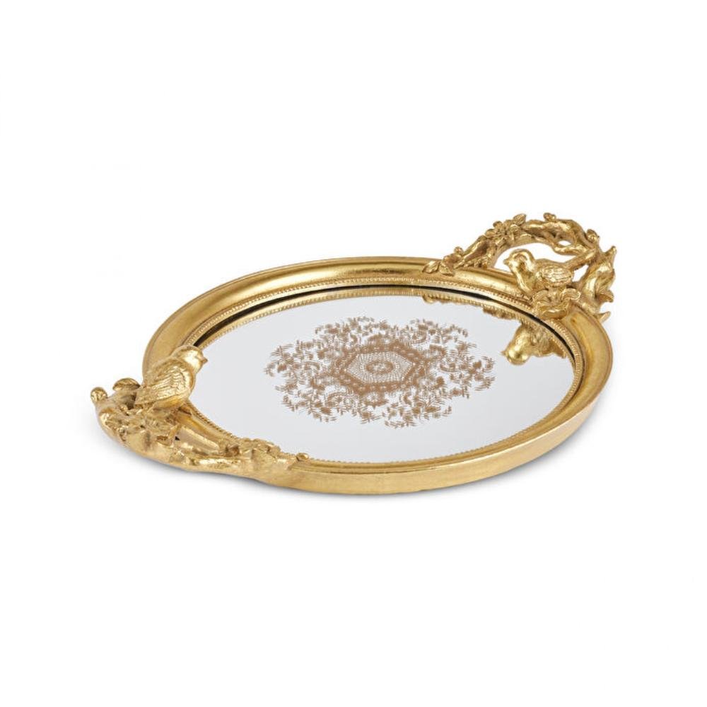 Karaca Vilma Gold Mirror Base Decorative Tray, 8683650367468