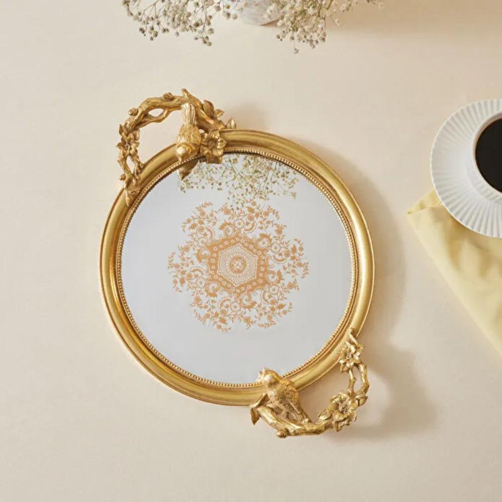 Karaca Vilma Gold Mirror Base Decorative Tray, 8683650367468