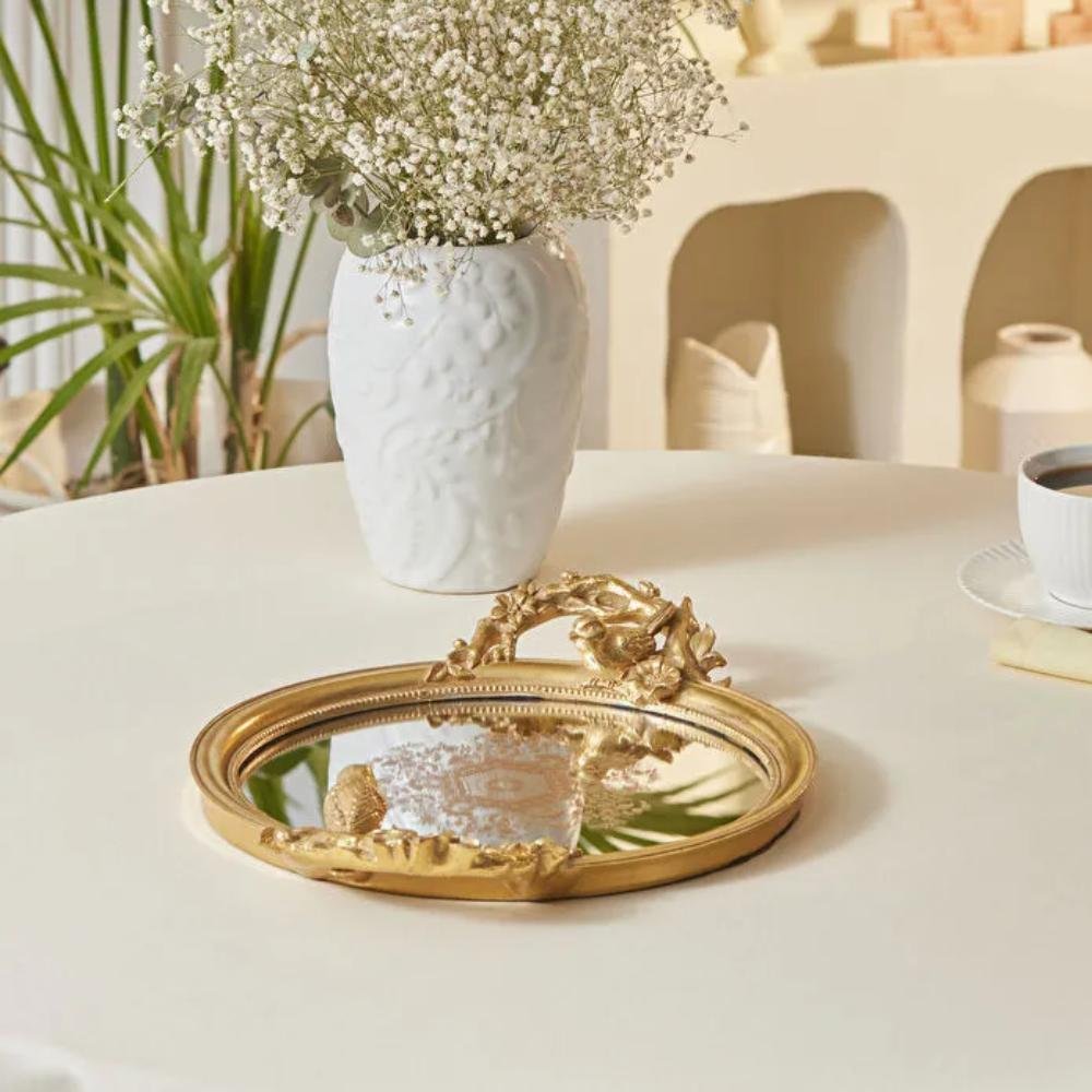 Karaca Vilma Gold Mirror Base Decorative Tray, 8683650367468