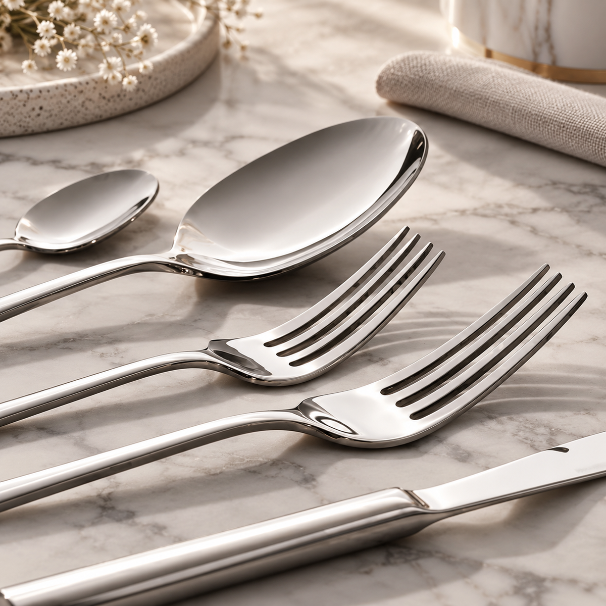 Karaca Tivoli 30-Piece Stainless Steel Cutlery Set for 6 People, Silver, 8683650380993