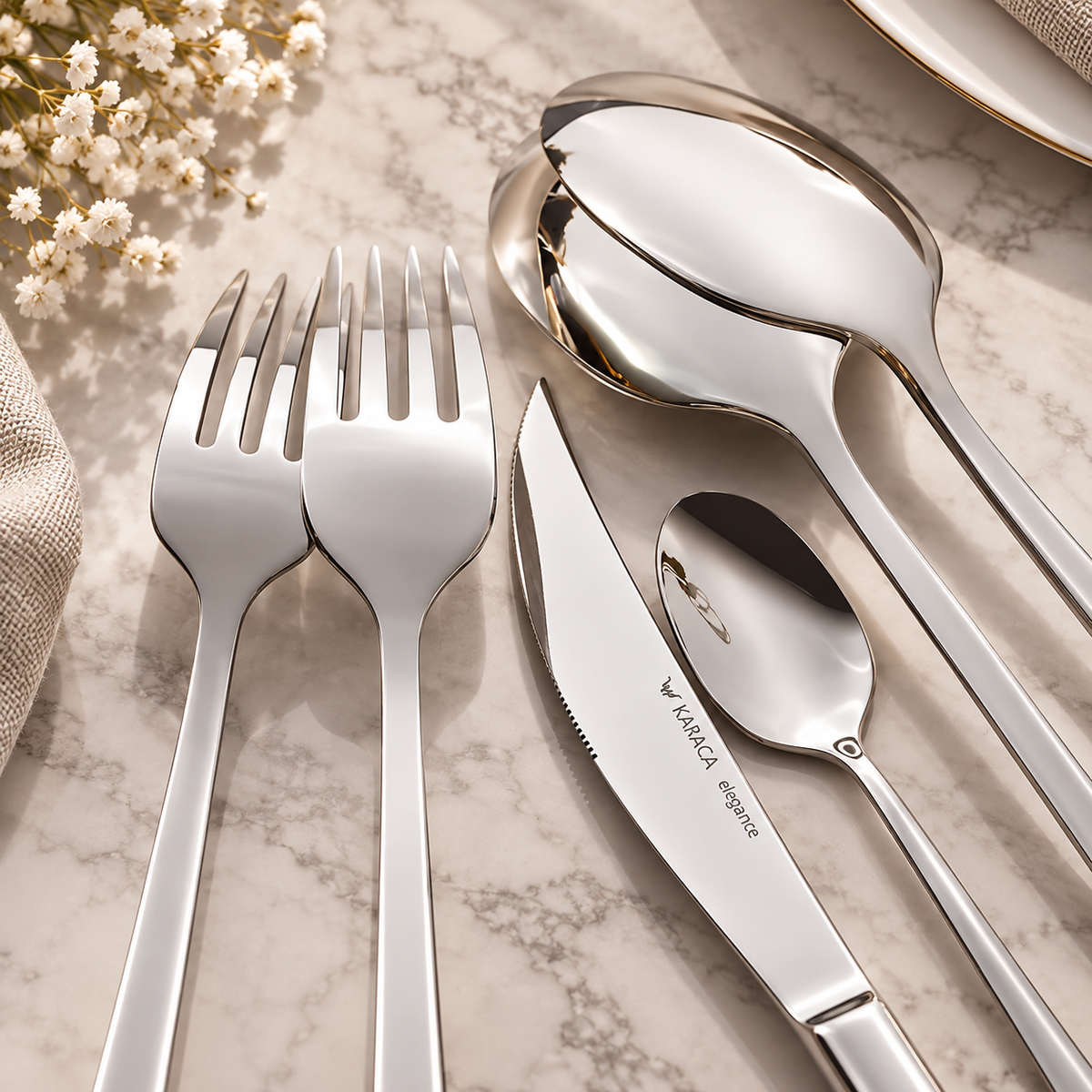 Karaca Tivoli 30-Piece Stainless Steel Cutlery Set for 6 People, Silver, 8683650380993