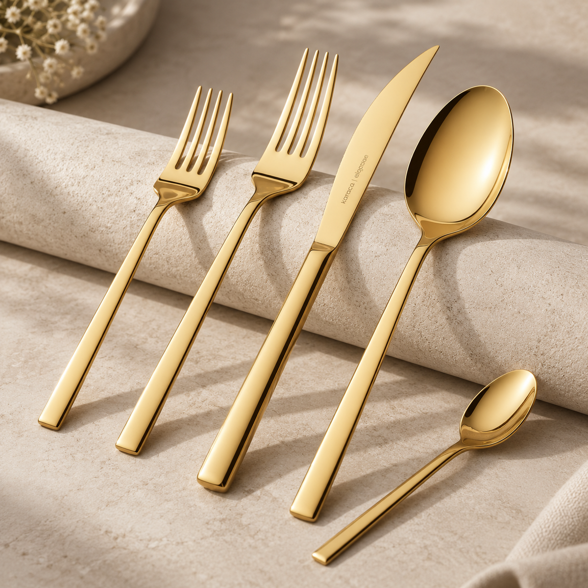 Karaca Tivoli 30-Piece Stainless Steel Cutlery Set for 6 People – Shiny Gold, 8683650381013