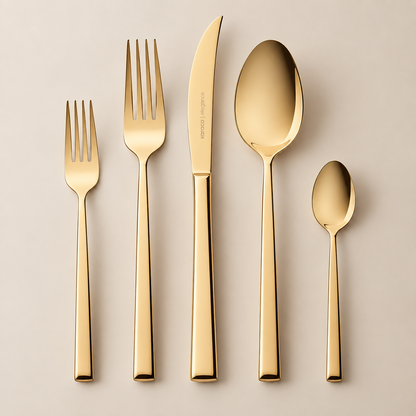 Karaca Tivoli 30-Piece Stainless Steel Cutlery Set for 6 People – Shiny Gold, 8683650381013