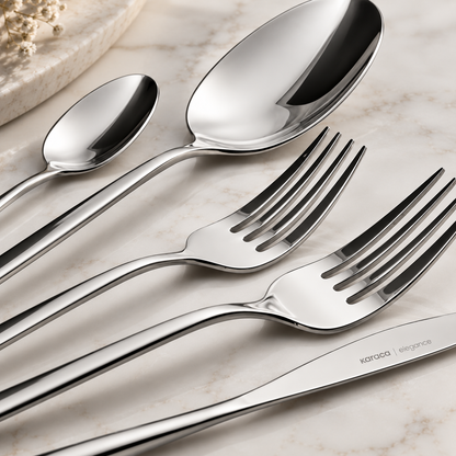 Karaca Lizbon 60-Piece 18/10 Stainless Steel Cutlery Set for 12 People, Platinum, 153.03.07.9686