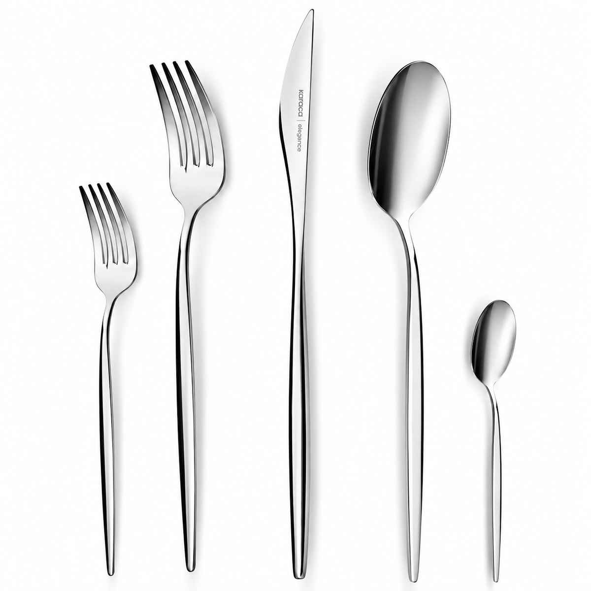 Karaca Lizbon 60-Piece 18/10 Stainless Steel Cutlery Set for 12 People, Platinum, 153.03.07.9686