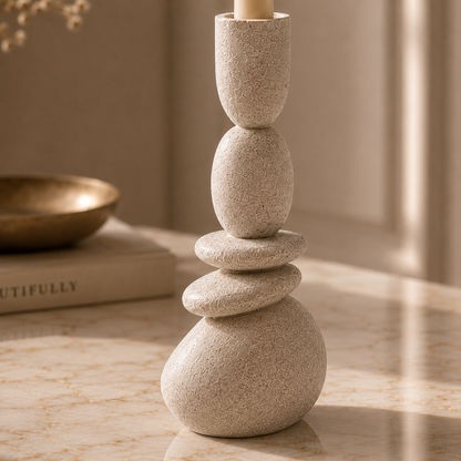 Karaca Home Alba Stone Candlestick 19.5 cm - Grey, 8683650383321