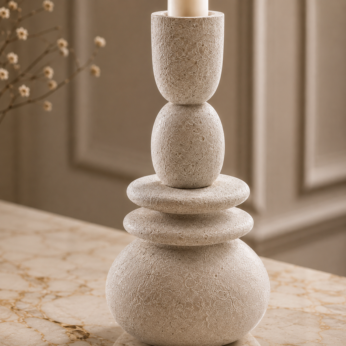 Karaca Home Alba Stone Candlestick 19.5 cm - Grey, 8683650383321
