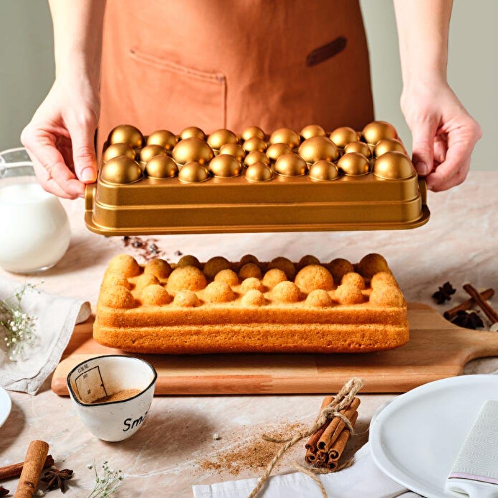 Karaca Aster Baton Cast Aluminum Cake Pan - Gold | Rectangular Baking Mold, 8683650387206