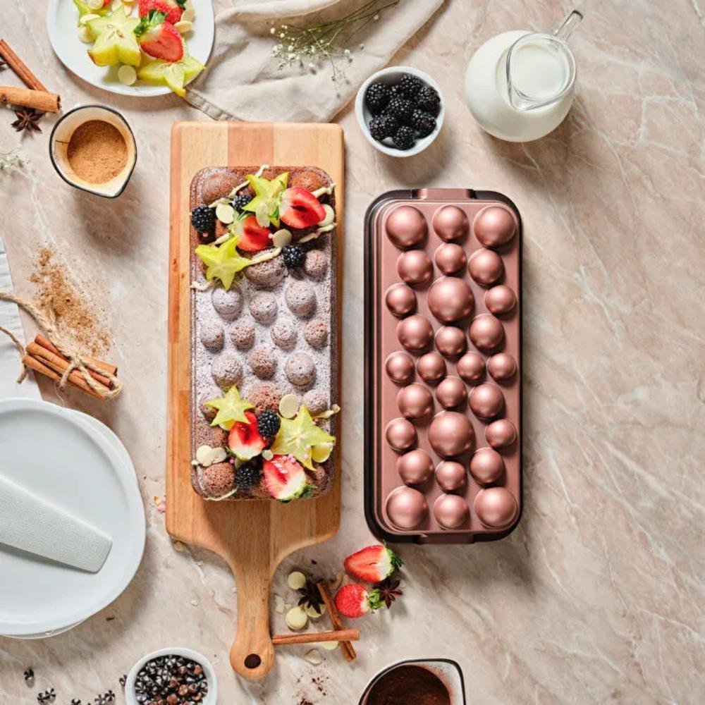 Karaca Aster Gradient Cast Iron Cake Pan - Rose Gold | Non-Stick Rectangular Bakeware, 8683650389354