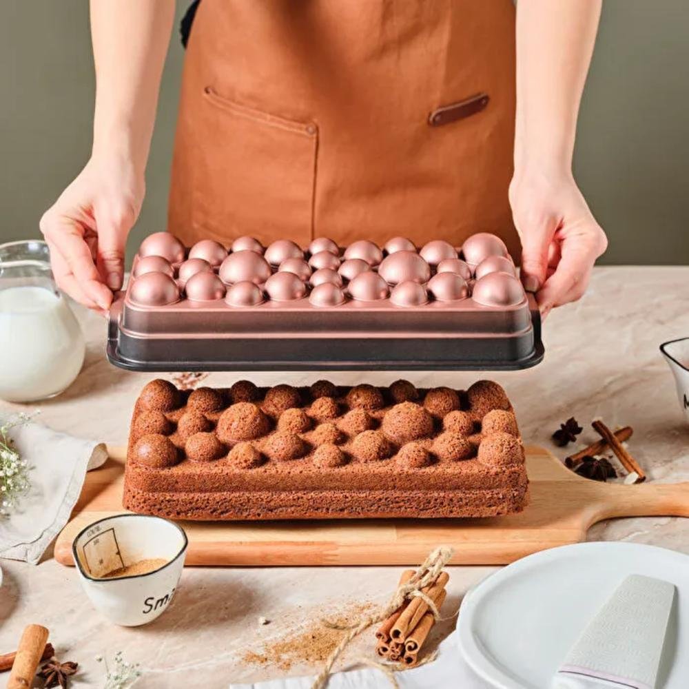 Karaca Aster Gradient Cast Iron Cake Pan - Rose Gold | Non-Stick Rectangular Bakeware, 8683650389354