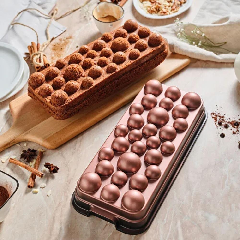 Karaca Aster Gradient Cast Iron Cake Pan - Rose Gold | Non-Stick Rectangular Bakeware, 8683650389354